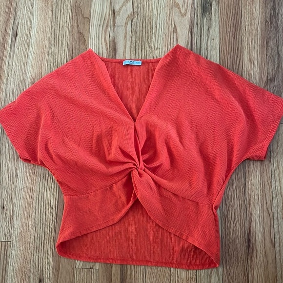 ZARA orange/ red orange twist knot crop top size small - Picture 4 of 5